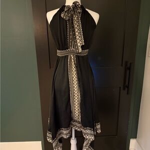 New York & Company Black Dress with Patterned Trim